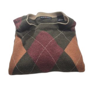 Blake & Manley Men's Long Sleeve Silk Cashmere Argyle Sweater XL